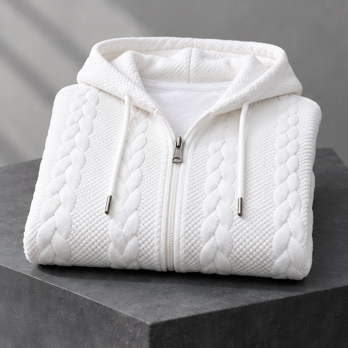 Henrik Men's Relaxed Cable-Knit Full-Zip Hoodie - White - Department: Men - Eric Muller - Image 3