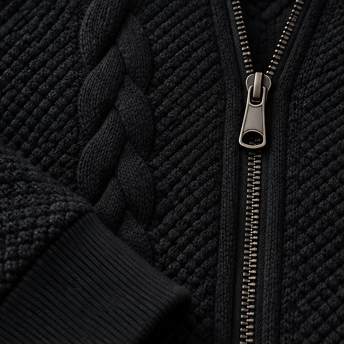 Henrik Men's Relaxed Cable-Knit Full-Zip Hoodie - Black - Product Type: Hoodies & Sweatshirts - Eric Muller - Image 4