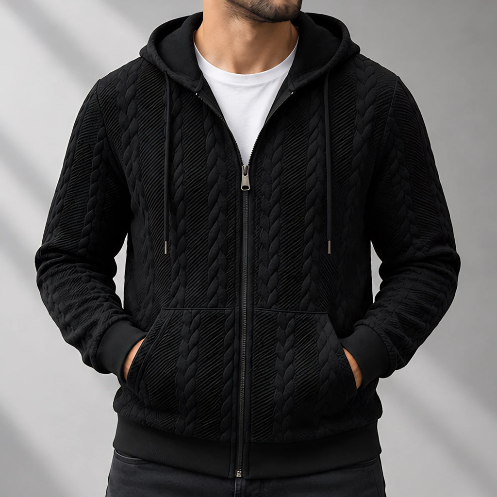 Henrik Men's Relaxed Cable-Knit Full-Zip Hoodie - Black - Catalog Group: Clothing - Eric Muller - Image 2