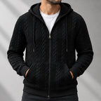 Henrik Men's Relaxed Cable-Knit Full-Zip Hoodie - Black - Catalog Group: Clothing - Eric Muller - Image 2