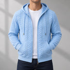 Henrik Men's Relaxed Cable-Knit Full-Zip Hoodie - Light Blue - Catalog Group: Clothing - Eric Muller - Image 2