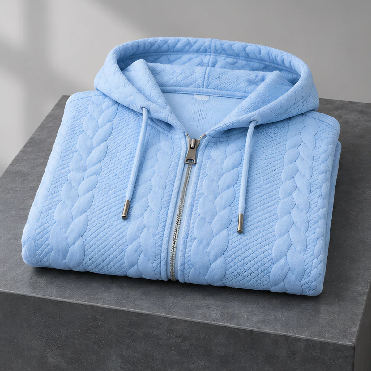 Henrik Men's Relaxed Cable-Knit Full-Zip Hoodie - Light Blue - Department: Men - Eric Muller - Image 3