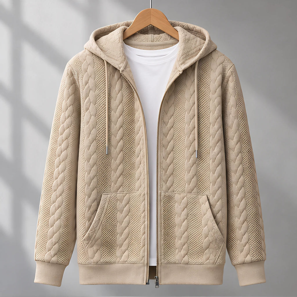 Henrik Men's Relaxed Cable-Knit Full-Zip Hoodie - Khaki - Men's Clothing > Hoodies & Sweatshirts > Full-Zip Hoodies - Eric Muller - Image 1