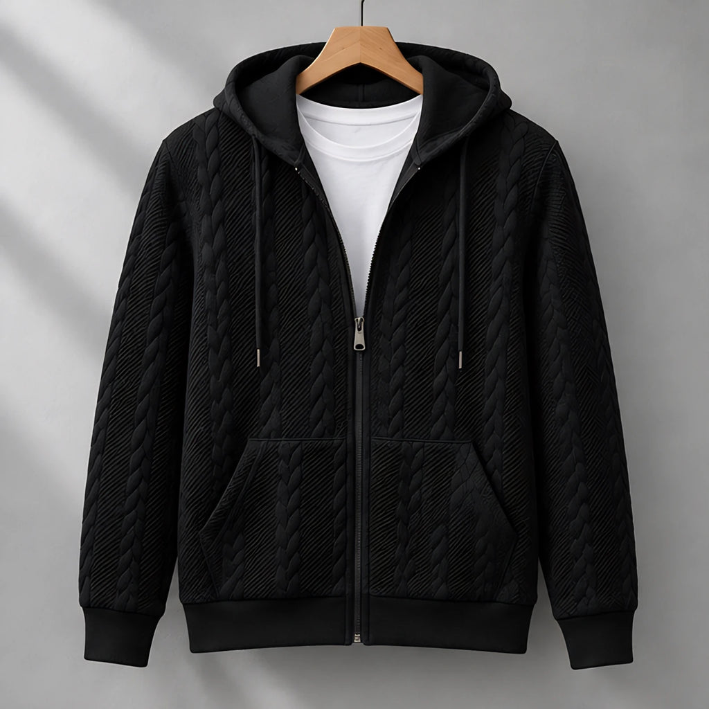 Henrik Men's Relaxed Cable-Knit Full-Zip Hoodie - Black - Men's Clothing > Hoodies & Sweatshirts > Full-Zip Hoodies - Eric Muller - Image 1