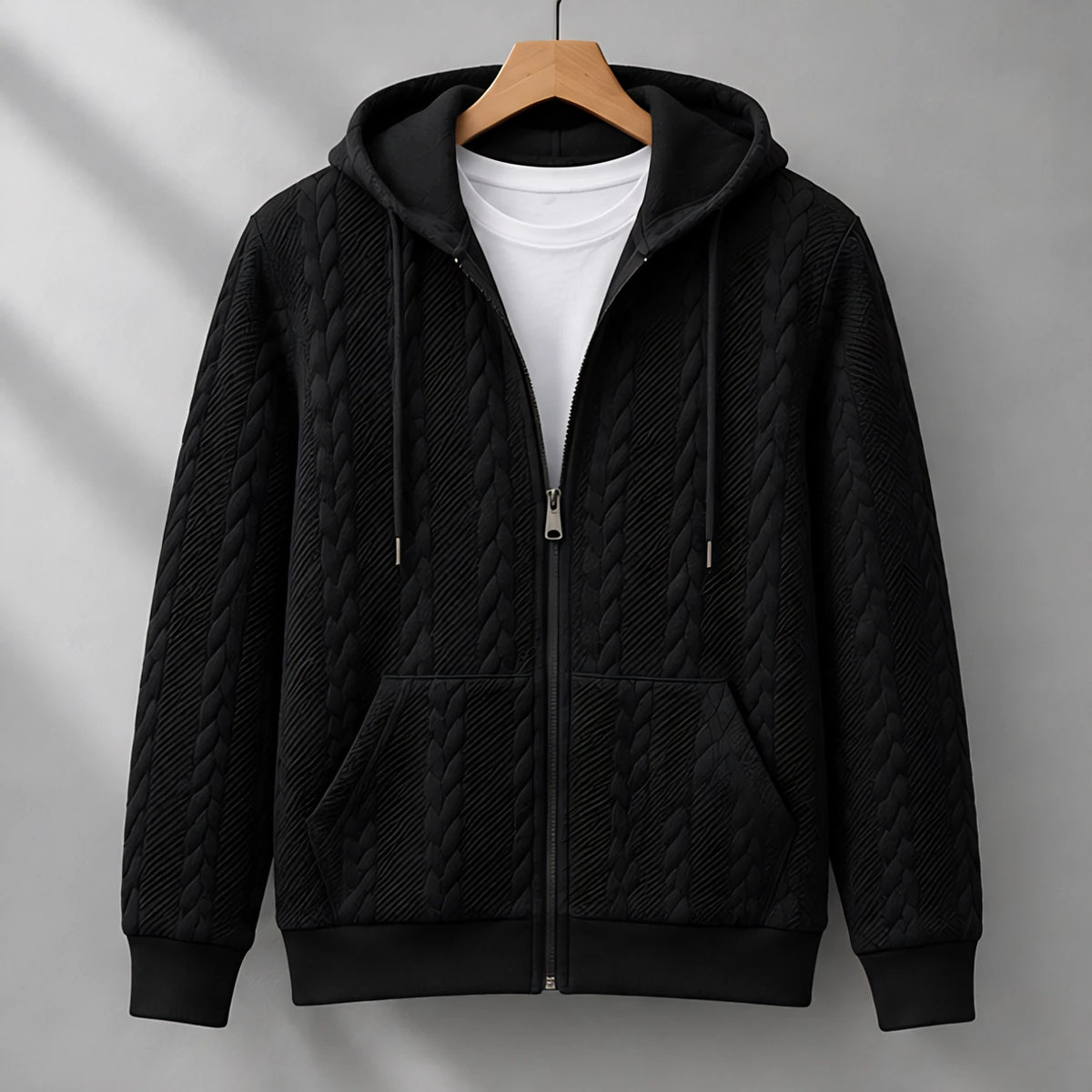 Henrik Men's Relaxed Cable-Knit Full-Zip Hoodie - Black - Men's Clothing > Hoodies & Sweatshirts > Full-Zip Hoodies - Eric Muller - Image 1