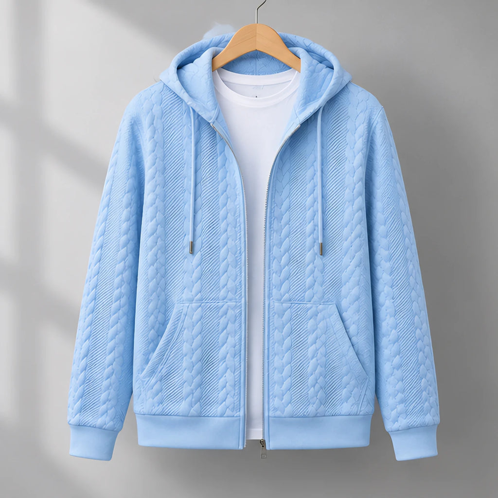 Henrik Men's Relaxed Cable-Knit Full-Zip Hoodie - Light Blue - Men's Clothing > Hoodies & Sweatshirts > Full-Zip Hoodies - Eric Muller - Image 1