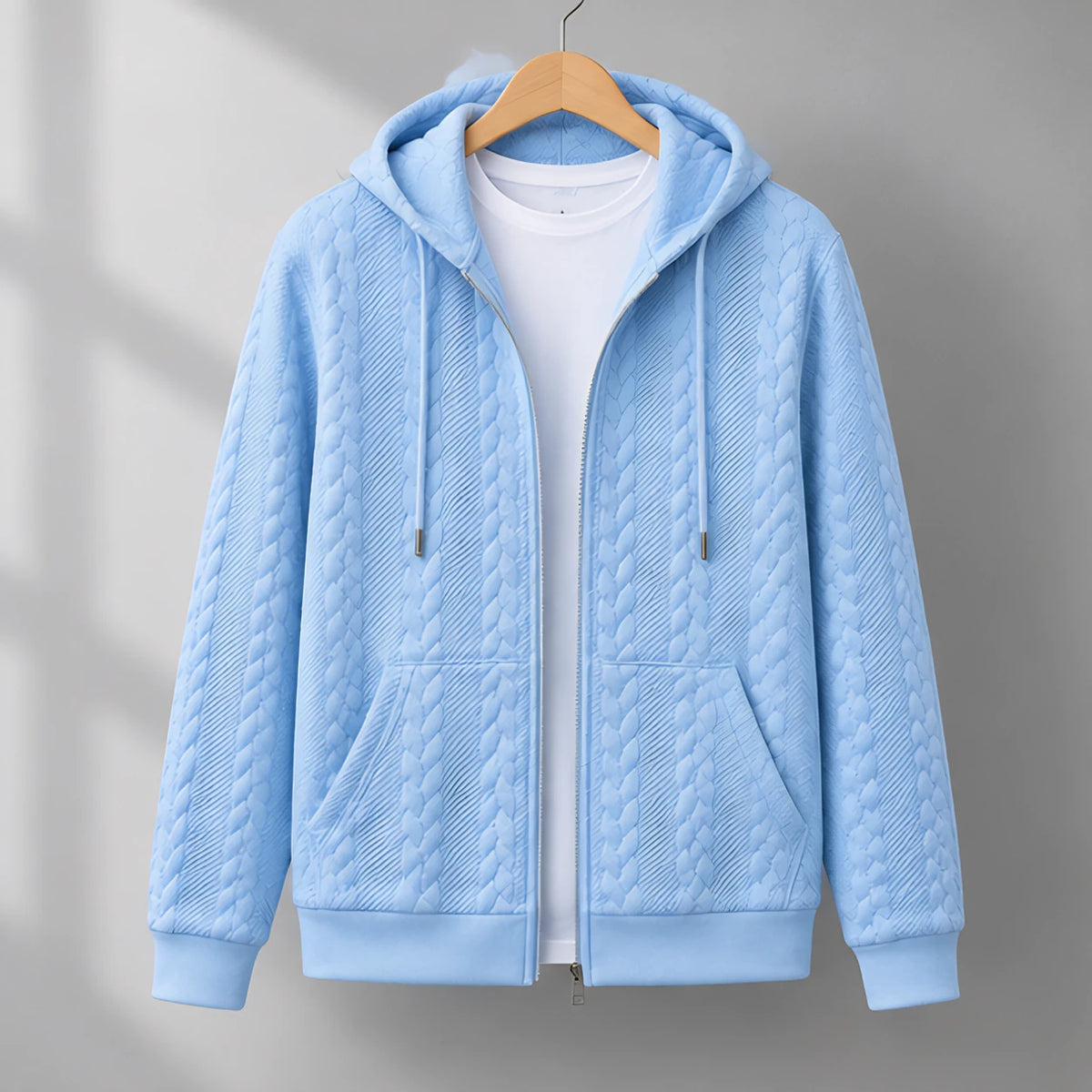 Henrik Men's Relaxed Cable-Knit Full-Zip Hoodie - Light Blue - Men's Clothing > Hoodies & Sweatshirts > Full-Zip Hoodies - Eric Muller - Image 1
