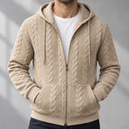 Henrik Men's Relaxed Cable-Knit Full-Zip Hoodie - Khaki - Catalog Group: Clothing - Eric Muller - Image 2