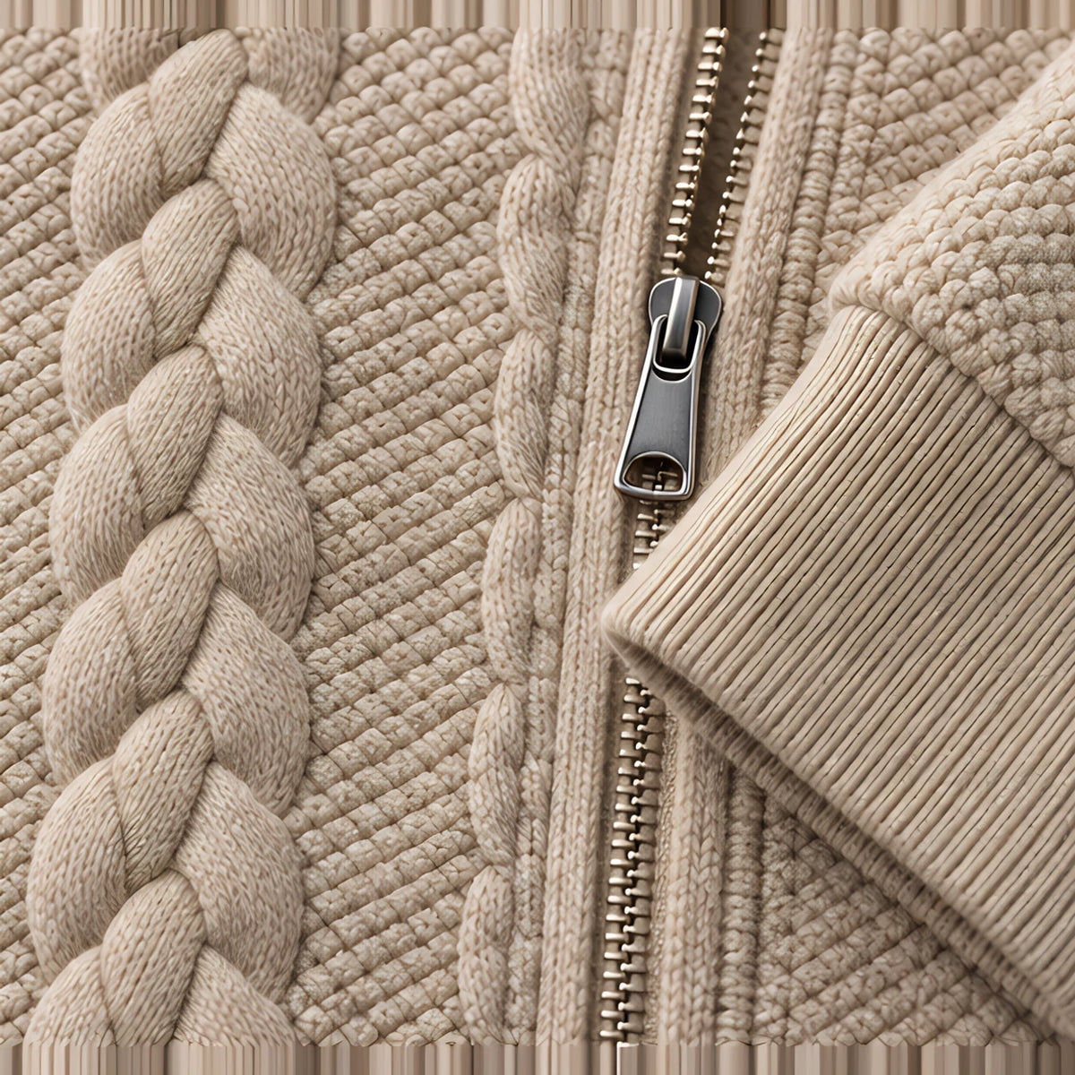 Henrik Men's Relaxed Cable-Knit Full-Zip Hoodie - Khaki - Product Type: Hoodies & Sweatshirts - Eric Muller - Image 4