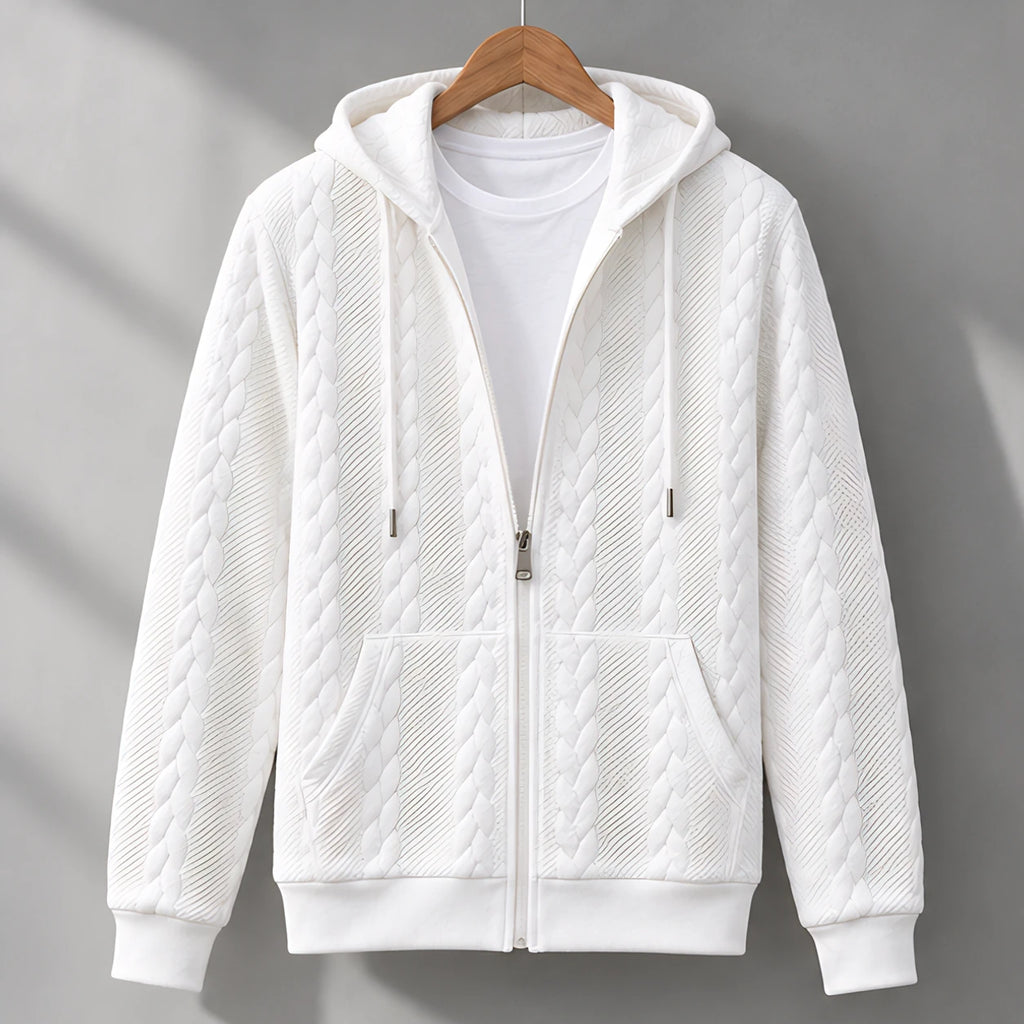 Henrik Men's Relaxed Cable-Knit Full-Zip Hoodie - White - Men's Clothing > Hoodies & Sweatshirts > Full-Zip Hoodies - Eric Muller - Image 1