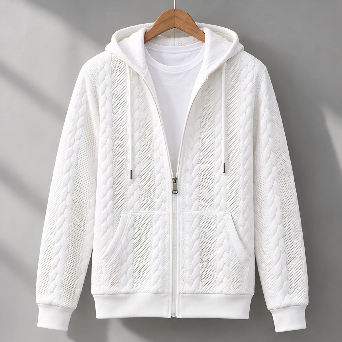 Henrik Men's Relaxed Cable-Knit Full-Zip Hoodie - White - Men's Clothing > Hoodies & Sweatshirts > Full-Zip Hoodies - Eric Muller - Image 1