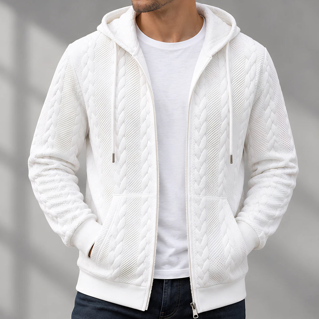 Henrik Men's Relaxed Cable-Knit Full-Zip Hoodie - White - Catalog Group: Clothing - Eric Muller - Image 2
