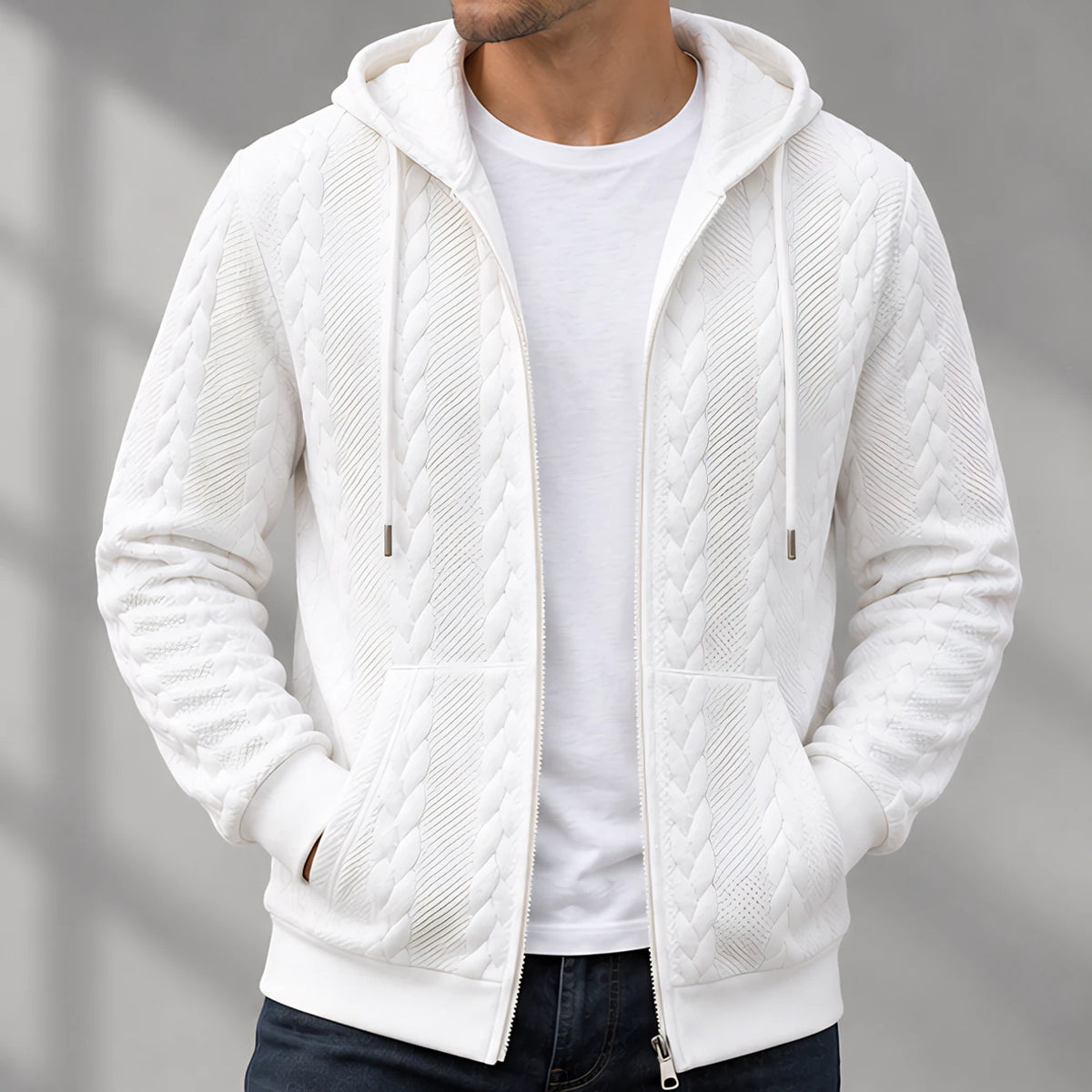 Henrik Men's Relaxed Cable-Knit Full-Zip Hoodie - White - Catalog Group: Clothing - Eric Muller - Image 2