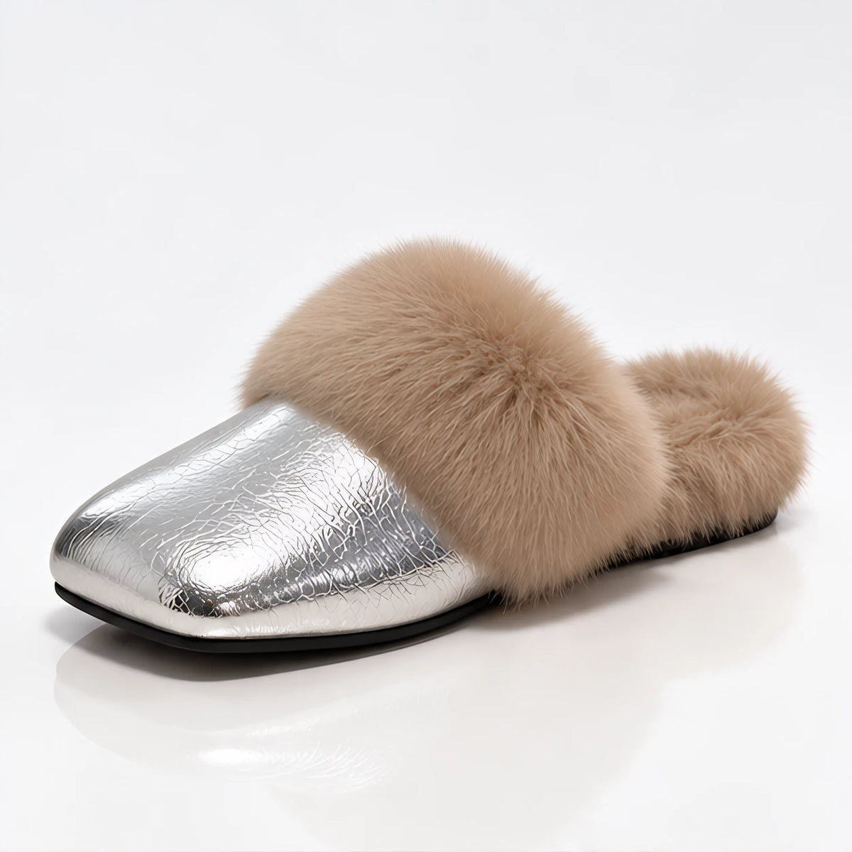 Hestia Women's Faux-Fur Square-Toe Mules - Silver - Women's Footwear > Mules > Faux-Fur Mules - Eric Muller - Image 1