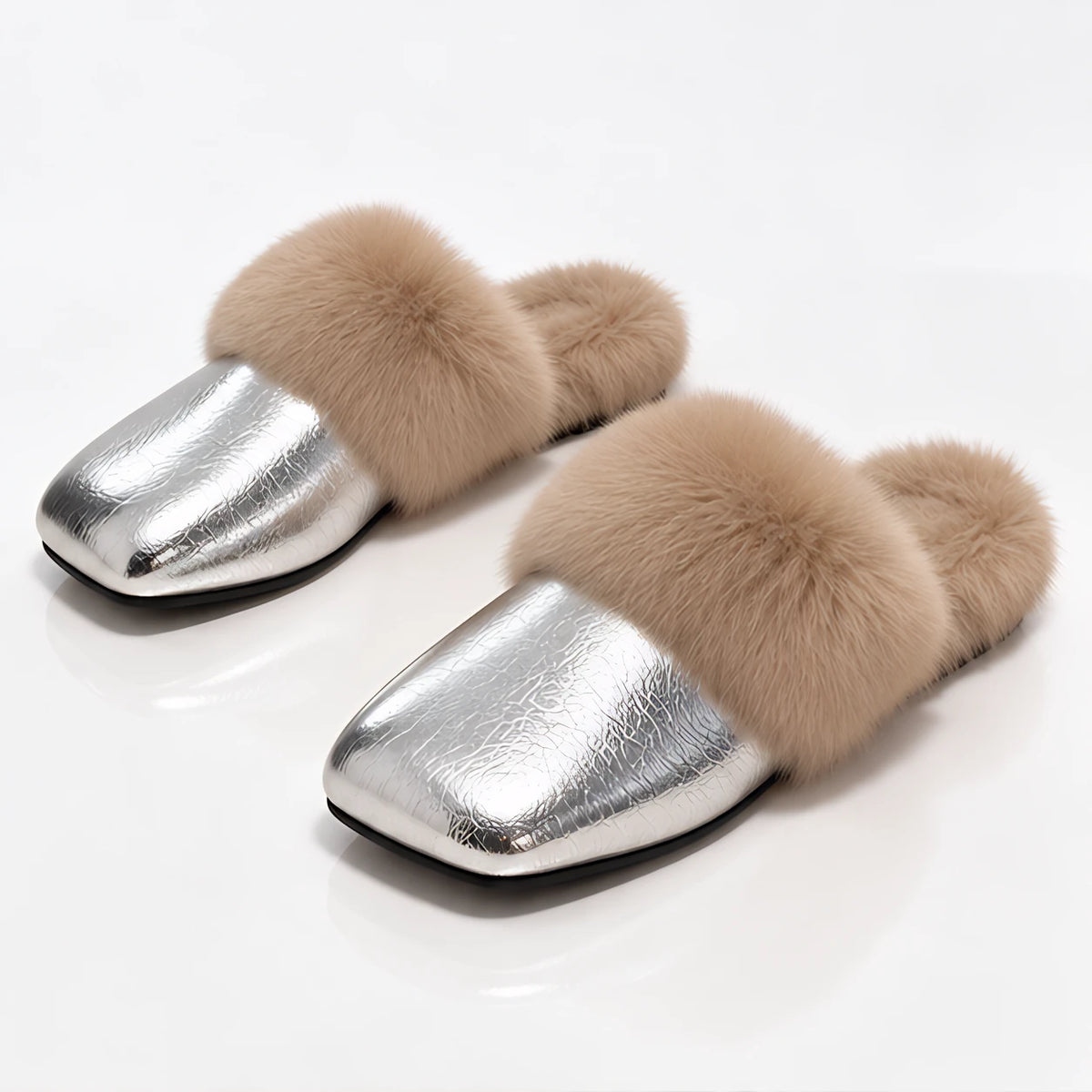 Hestia Women's Faux-Fur Square-Toe Mules - Silver - Women's Footwear > Mules > Faux-Fur Mules - Eric Muller - Image 2