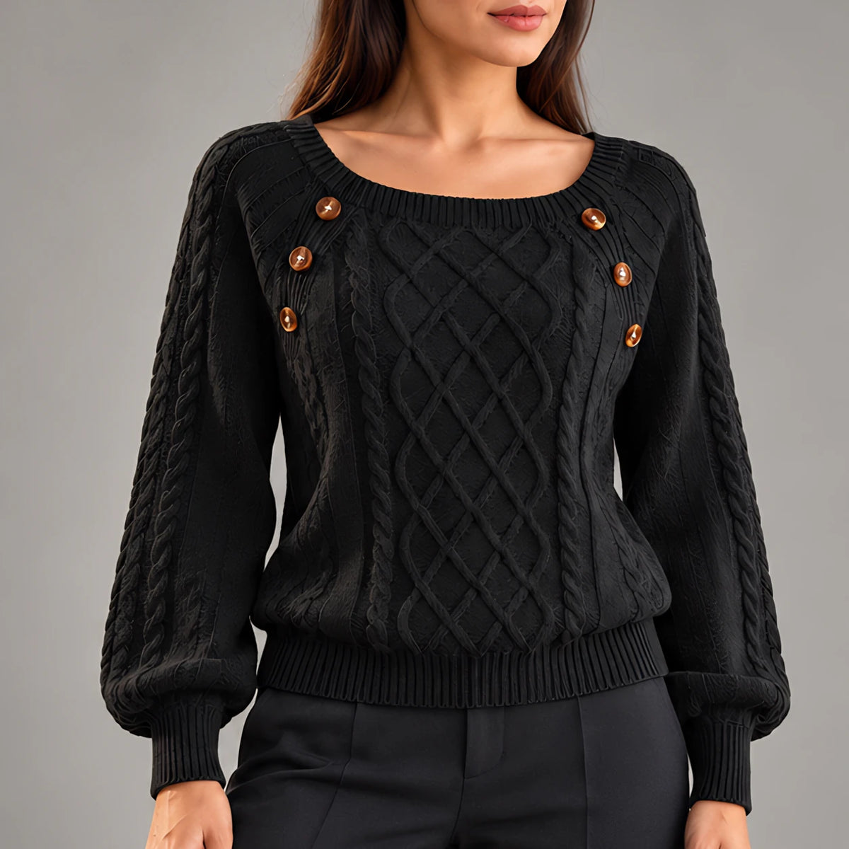 Idalia Women's Scoop-Neck Cable Knit Sweater - Black - Women's Clothing > Sweaters & Cardigans > Cable Knit Sweaters - Eric Muller - Image 1