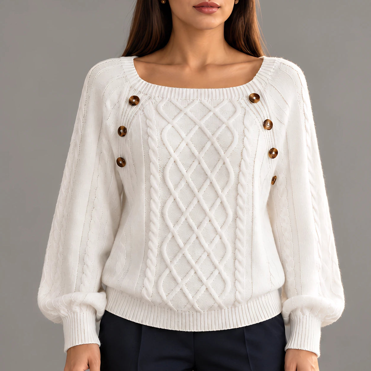 Idalia Women's Scoop-Neck Cable Knit Sweater - White - Women's Clothing > Sweaters & Cardigans > Cable Knit Sweaters - Eric Muller - Image 1
