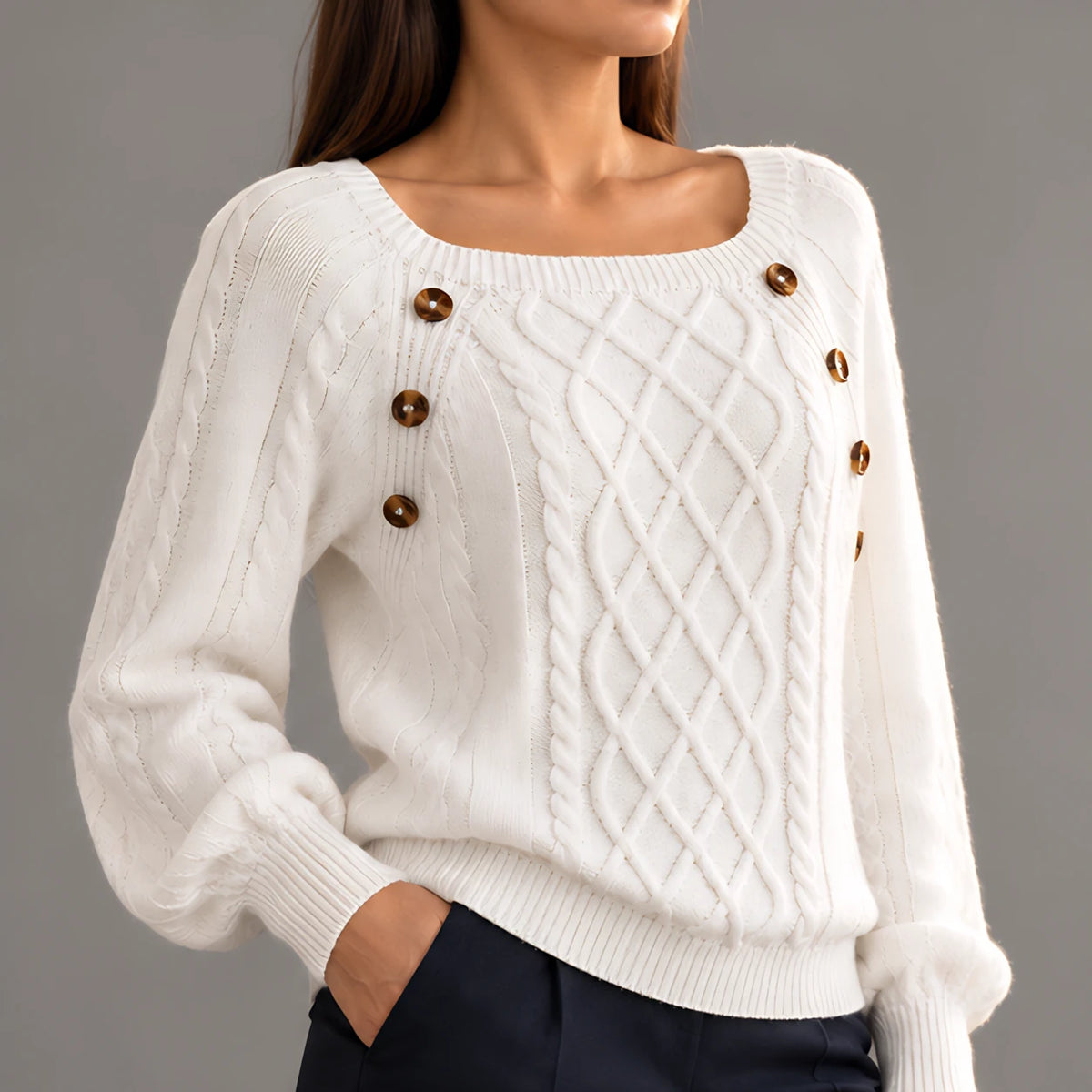 Idalia Women's Scoop-Neck Cable Knit Sweater - White - wap - Eric Muller - Image 2