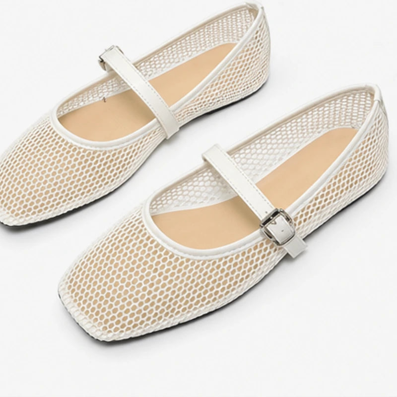 Ilsabet Mesh Mary Jane Flats - White - Flats - Eric Muller - Image 1