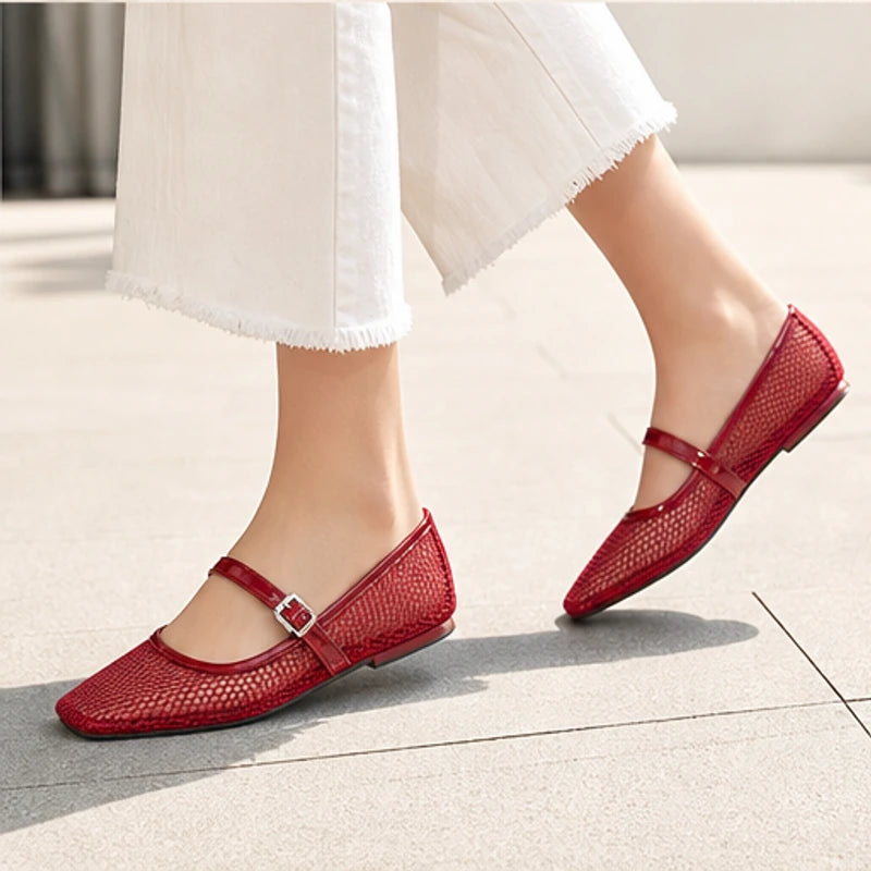 Ilsabet Mesh Mary Jane Flats - Red - mesh flats - Eric Muller - Image 4