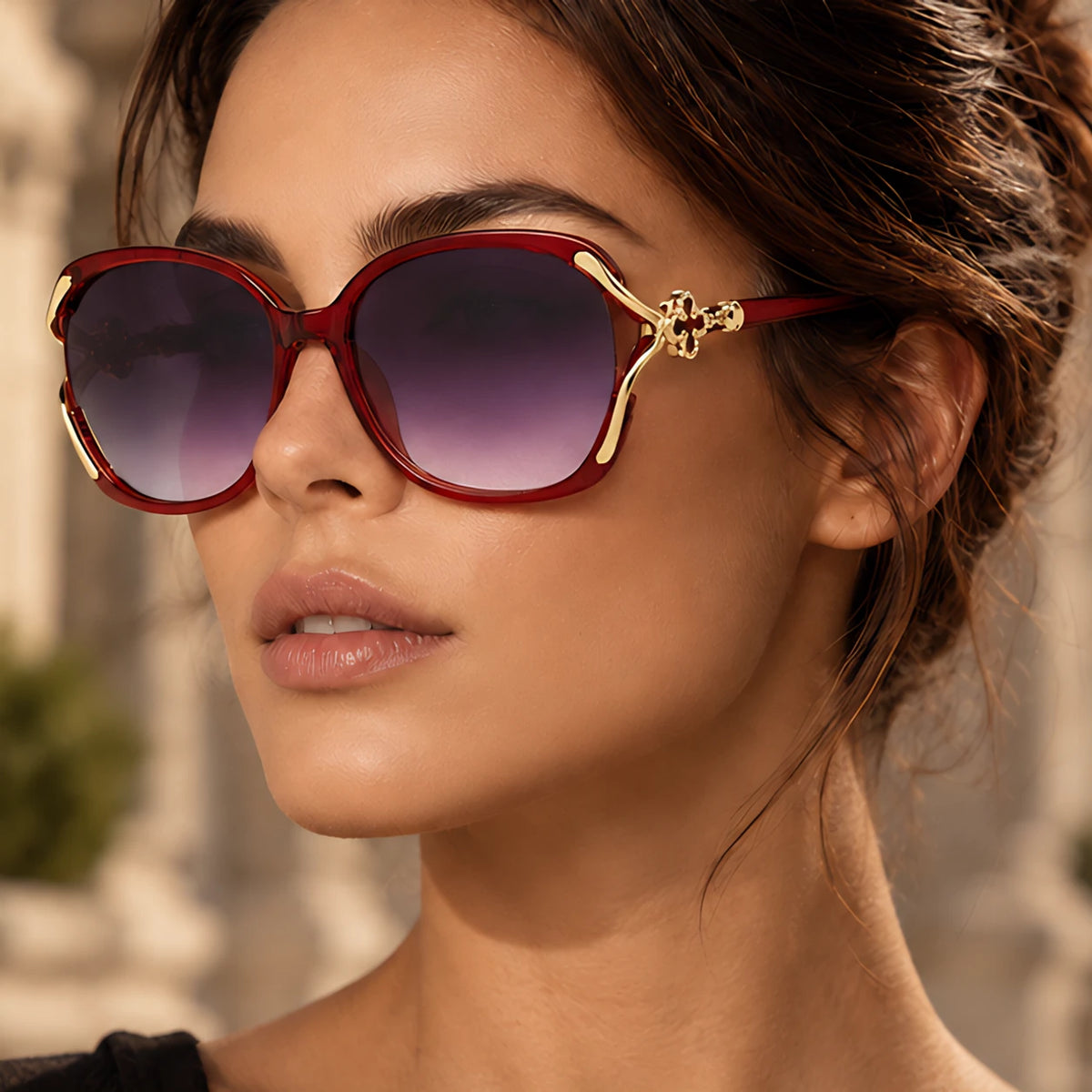 Isadora Women's Oversized Rounded-Square Sunglasses - Red - Accessories > Sunglasses > Oversized Rounded-Square Sunglasses - Eric Muller - Image 3