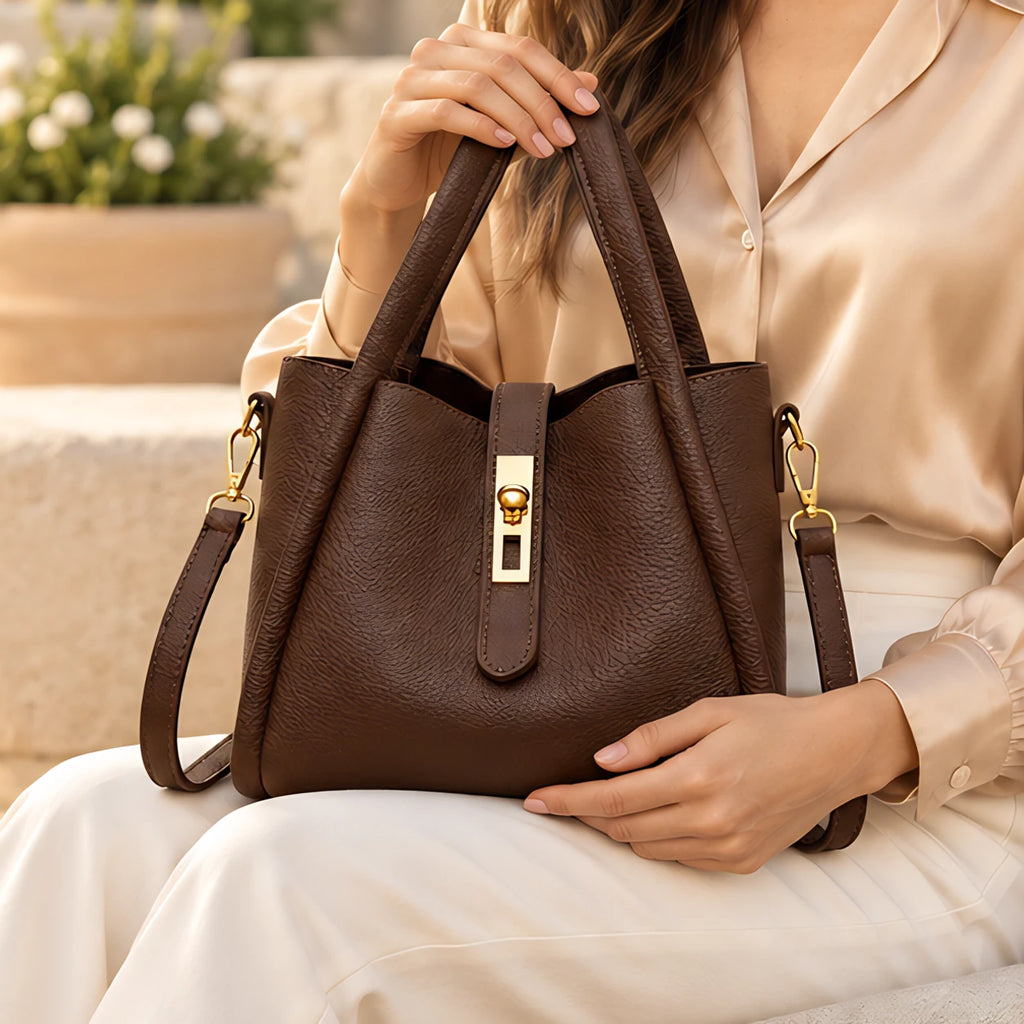 Judith Women's Turn-Lock Structured Tote - Coffee - Shop All Accessories | Accessories - Eric Muller - Image 3