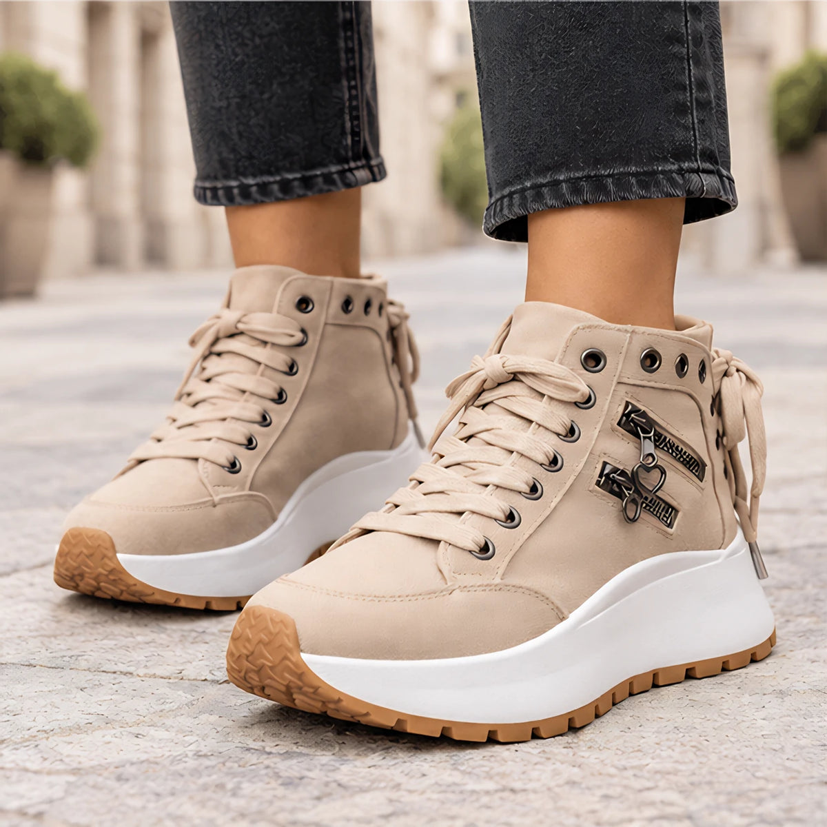 Juno Women's High-Top Platform Sneakers - Khaki - wapfoot - Eric Muller - Image 3