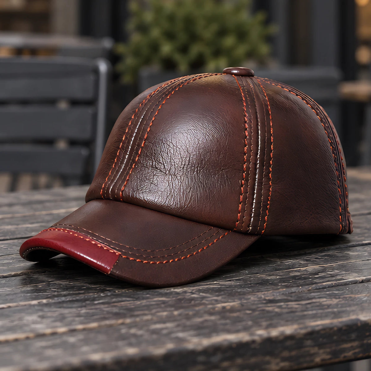 Kendric Men's Genuine Leather Baseball Cap - Brown with Red Accents - Accessories > Hats > Baseball Caps - Eric Muller - Image 2