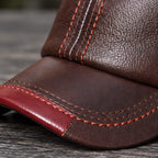 Kendric Men's Genuine Leather Baseball Cap - Brown with Red Accents - male - Eric Muller - Image 3