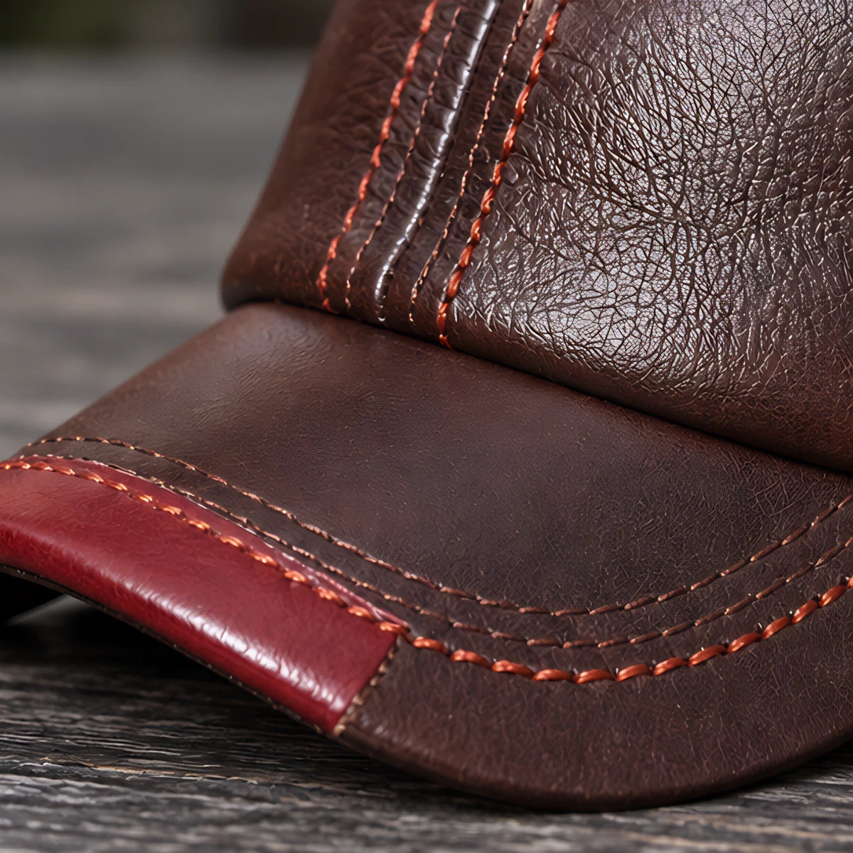 Kendric Men's Genuine Leather Baseball Cap - Brown with Red Accents - male - Eric Muller - Image 3