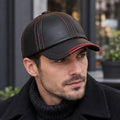 Kendric Men's Genuine Leather Baseball Cap - Black with Red Accents - Accessories > Hats > Baseball Caps - Eric Muller - Image 1