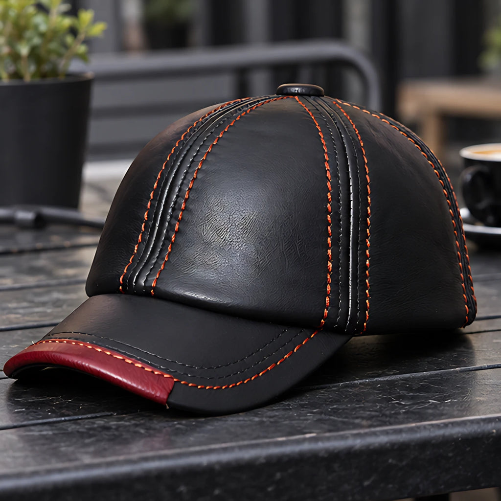 Kendric Men's Genuine Leather Baseball Cap - Black with Red Accents - Accessories > Hats > Baseball Caps - Eric Muller - Image 2