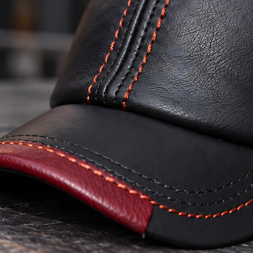 Kendric Men's Genuine Leather Baseball Cap - Black with Red Accents - male - Eric Muller - Image 3