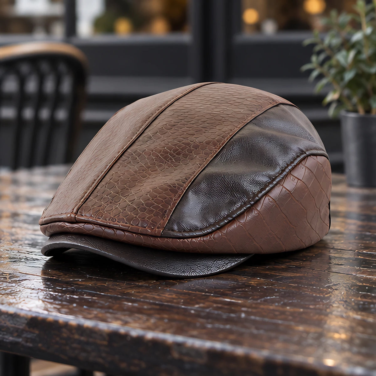 Kenmore Men's Structured Leather Flat Cap - Dark Brown - Clothing Accessories > Hats > Ivy Caps - Eric Muller - Image 2