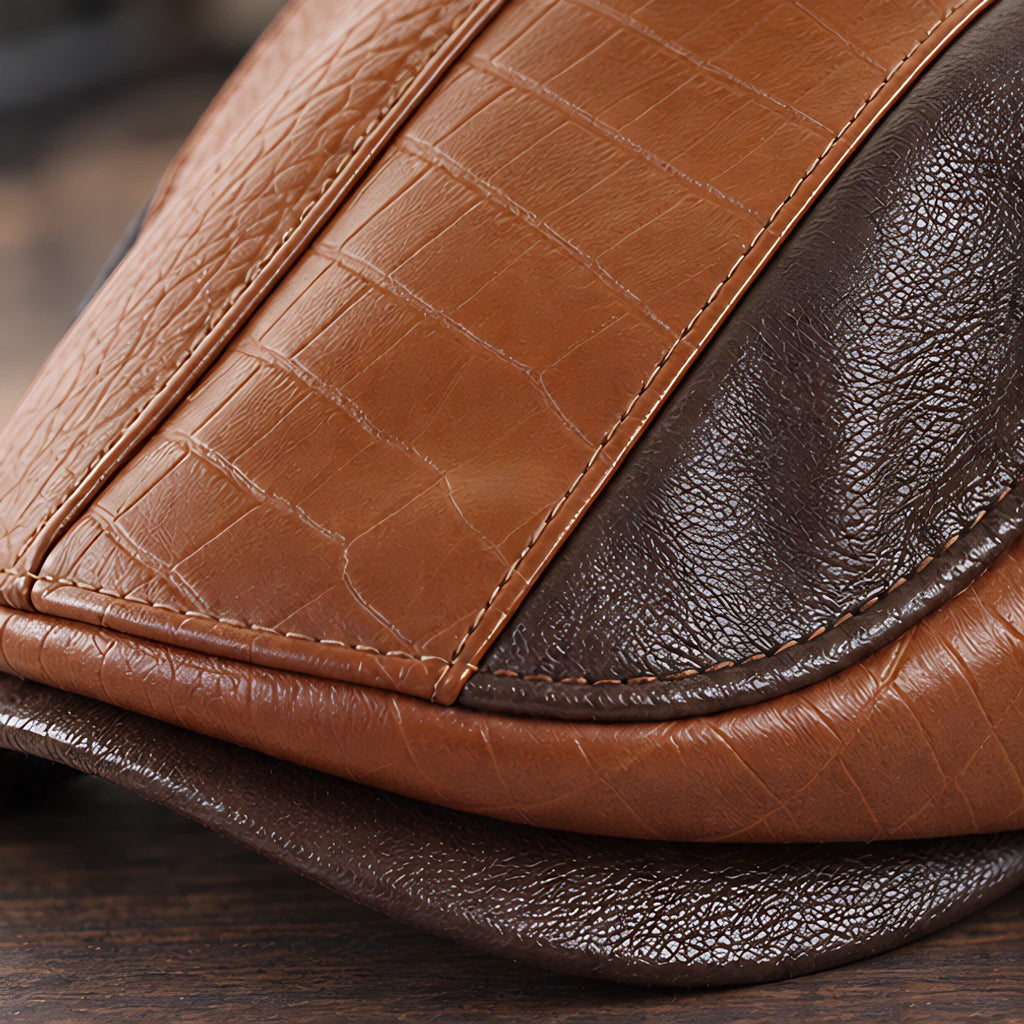 Kenmore Men's Structured Leather Flat Cap - Light Brown - male - Eric Muller - Image 3