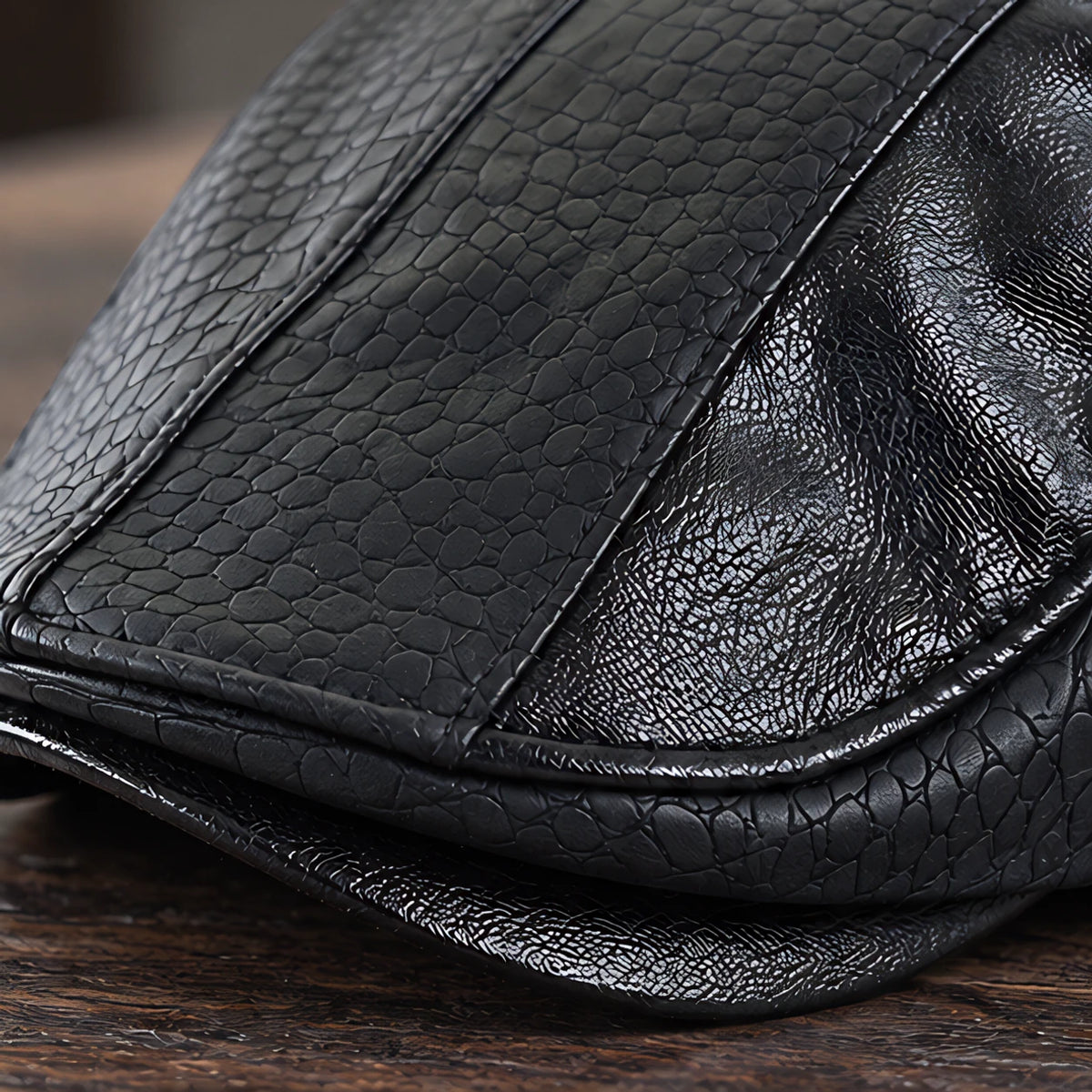 Kenmore Men's Structured Leather Flat Cap - Black - male - Eric Muller - Image 3