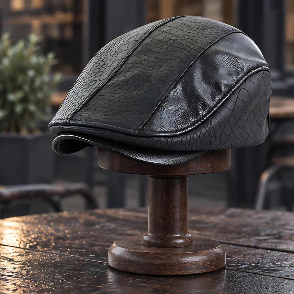 Kenmore Men's Structured Leather Flat Cap - Black - Clothing Accessories > Hats > Ivy Caps - Eric Muller - Image 2
