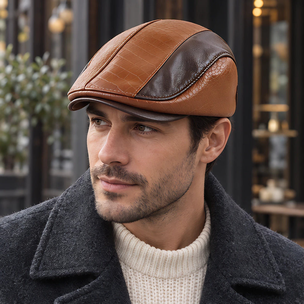 Kenmore Men's Structured Leather Flat Cap - Light Brown - Clothing Accessories > Hats > Ivy Caps - Eric Muller - Image 1