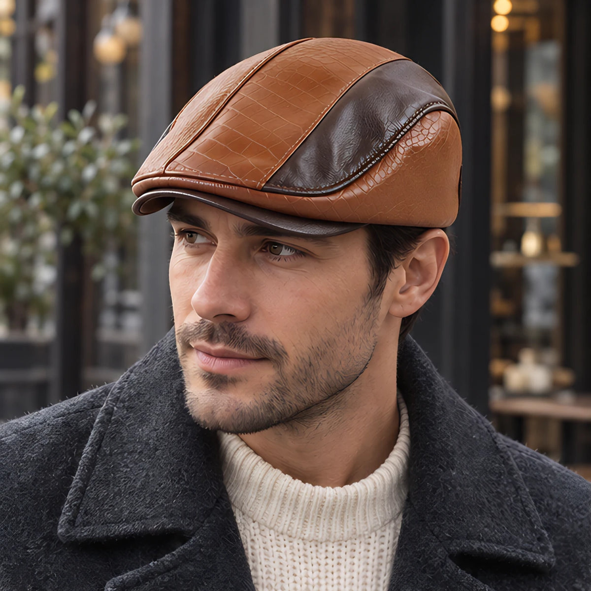 Kenmore Men's Structured Leather Flat Cap - Light Brown - Clothing Accessories > Hats > Ivy Caps - Eric Muller - Image 1