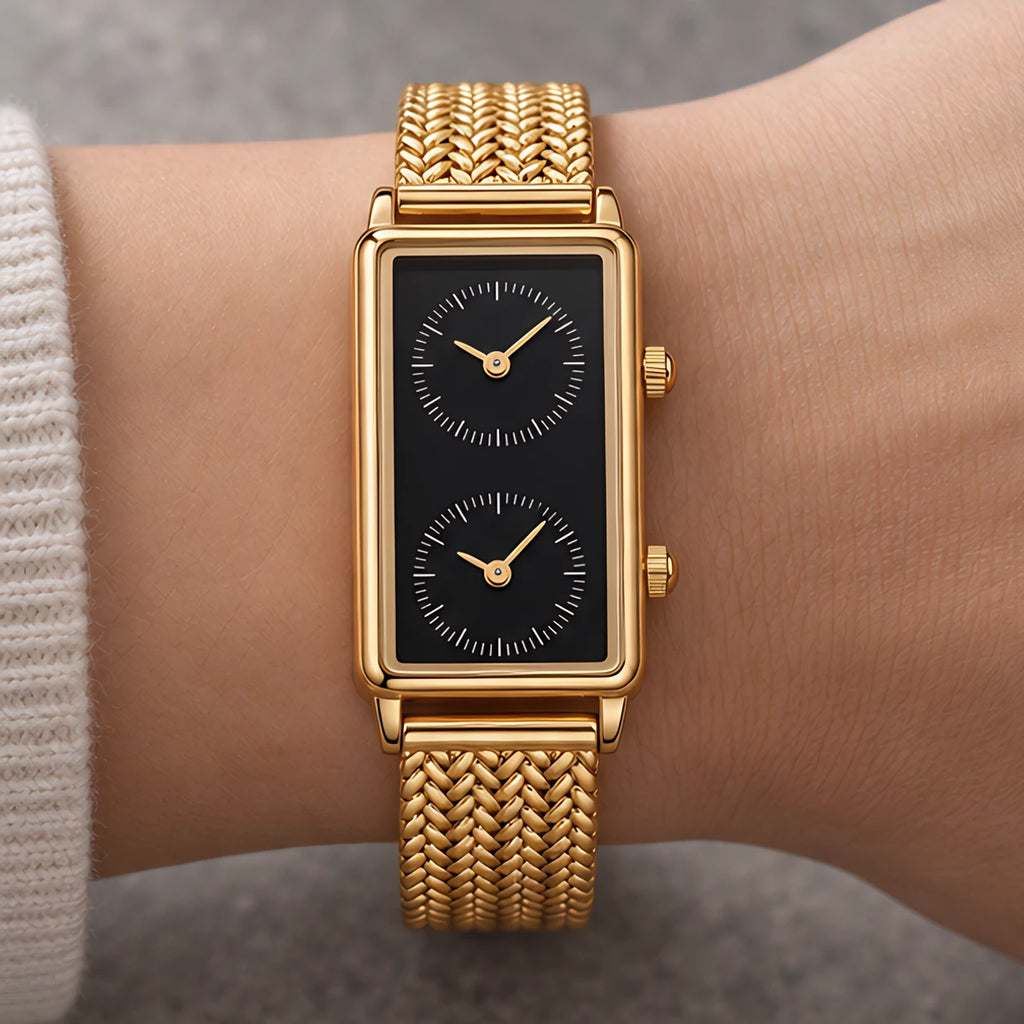 Laurette Women's Slim Dual-Time Watch - Gold- Black - Accessories > Watches > Dual-Time Wristwatches - Eric Muller - Image 1
