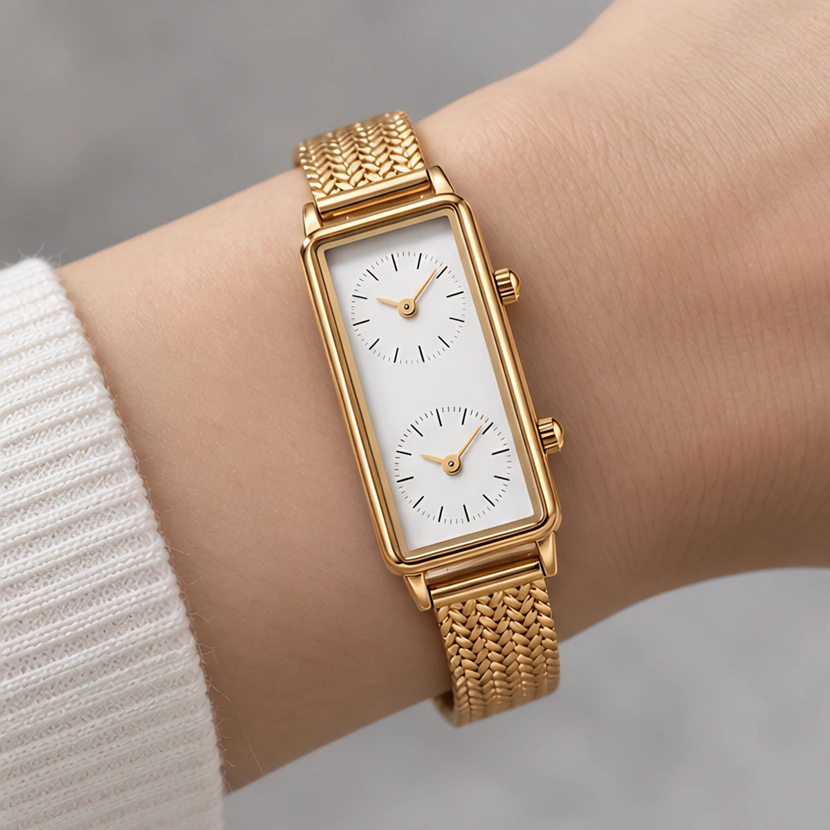Laurette Women's Slim Dual-Time Watch - Gold- White - Accessories > Watches > Dual-Time Wristwatches - Eric Muller - Image 1