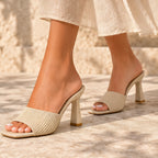 Leandra Women's Knit Heeled Mules - Beige - women's heels - Eric Muller - Image 4