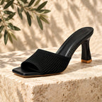 Leandra Women's Knit Heeled Mules - Black - Women's Footwear > Heels > Kitten-Heel Sandals - Eric Muller - Image 1