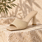 Leandra Women's Knit Heeled Mules - Beige - Women's Footwear > Heels > Kitten-Heel Sandals - Eric Muller - Image 1