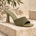 Leandra Women's Knit Heeled Mules - Green - Women's Footwear > Heels > Kitten-Heel Sandals - Eric Muller - Image 1