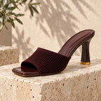 Leandra Women's Knit Heeled Mules - Wine Red - Women's Footwear > Heels > Kitten-Heel Sandals - Eric Muller - Image 1