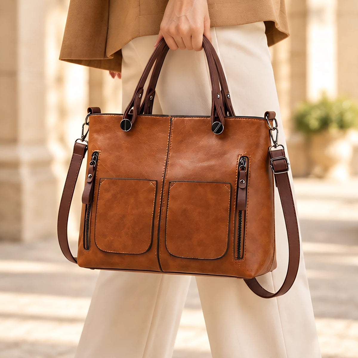 Leona Women's Zip-Pocket Shoulder Bag - Brown - Bags | Accessories - Eric Muller - Image 2