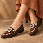 Leonora Women's Buckle-Embellished Canvas Flats - Brown - casual shoes - Eric Muller - Image 3