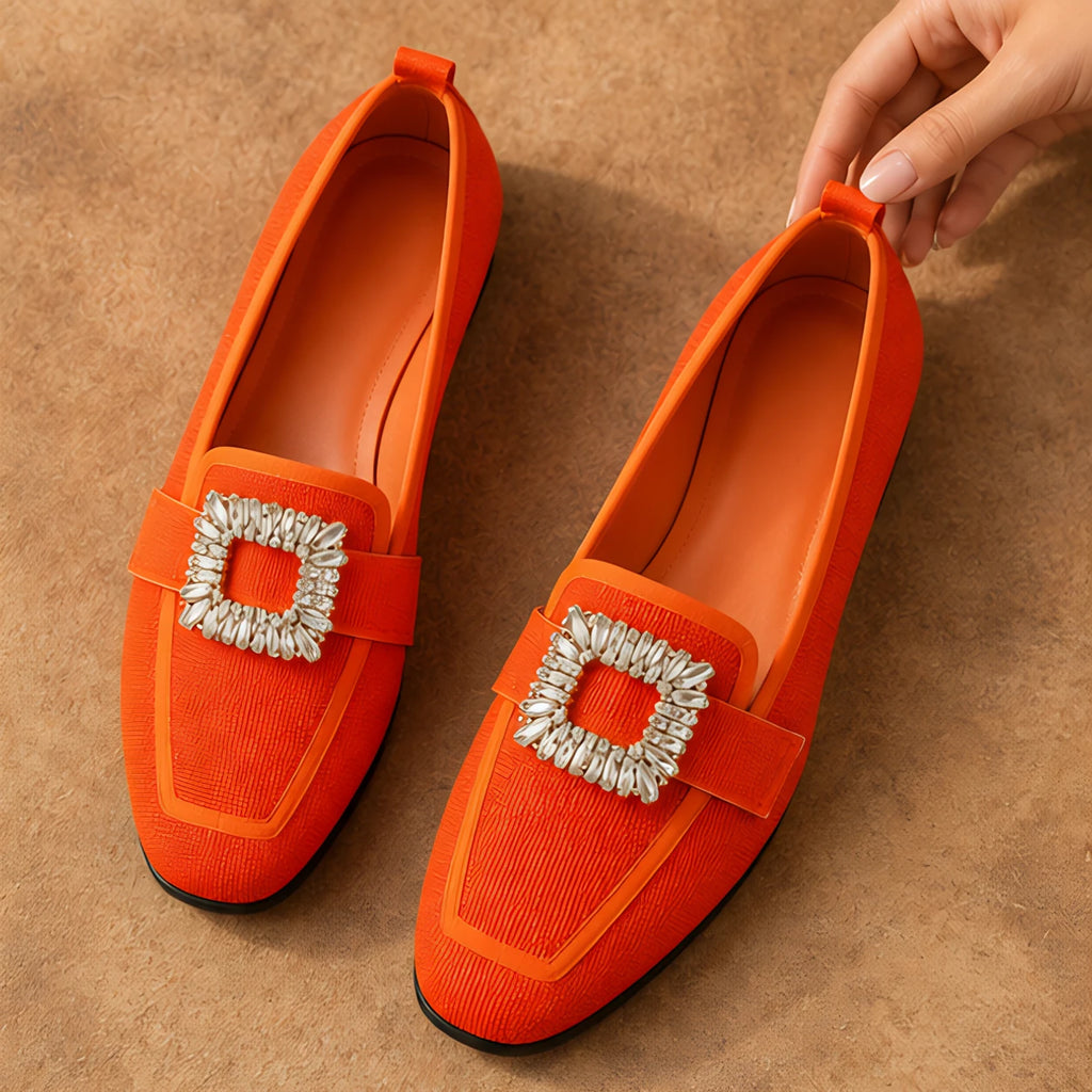 Leonora Women's Buckle-Embellished Canvas Flats - Orange - casual shoe - Eric Muller - Image 2