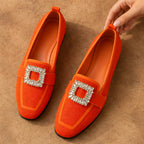 Leonora Women's Buckle-Embellished Canvas Flats - Orange - casual shoe - Eric Muller - Image 2